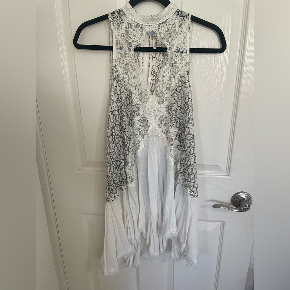Free People White and Gray sheer Lace Tunic